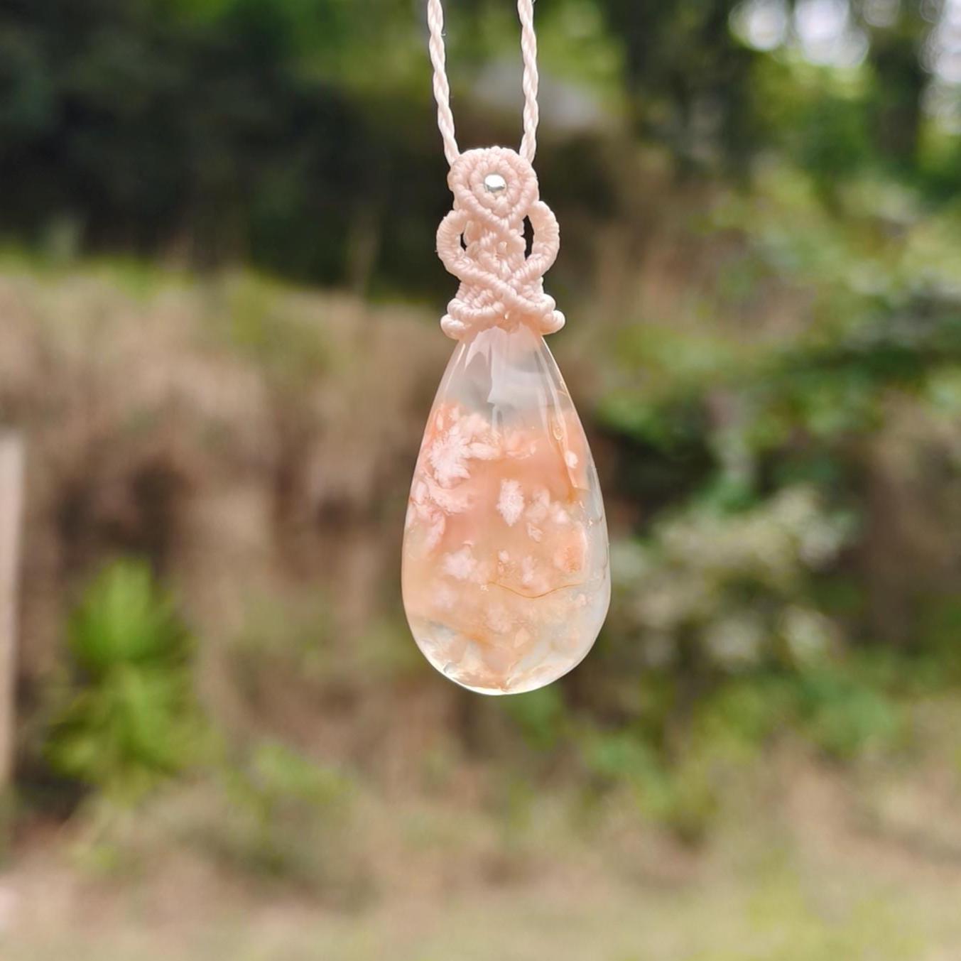 Cherry Blossom Agate Macrame Necklace