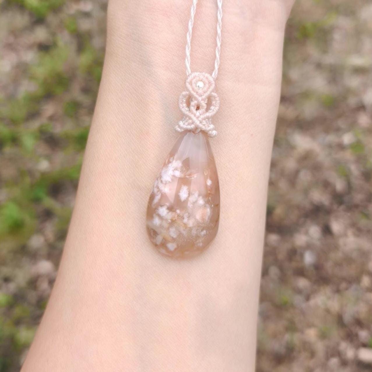 Cherry Blossom Agate Macrame Necklace