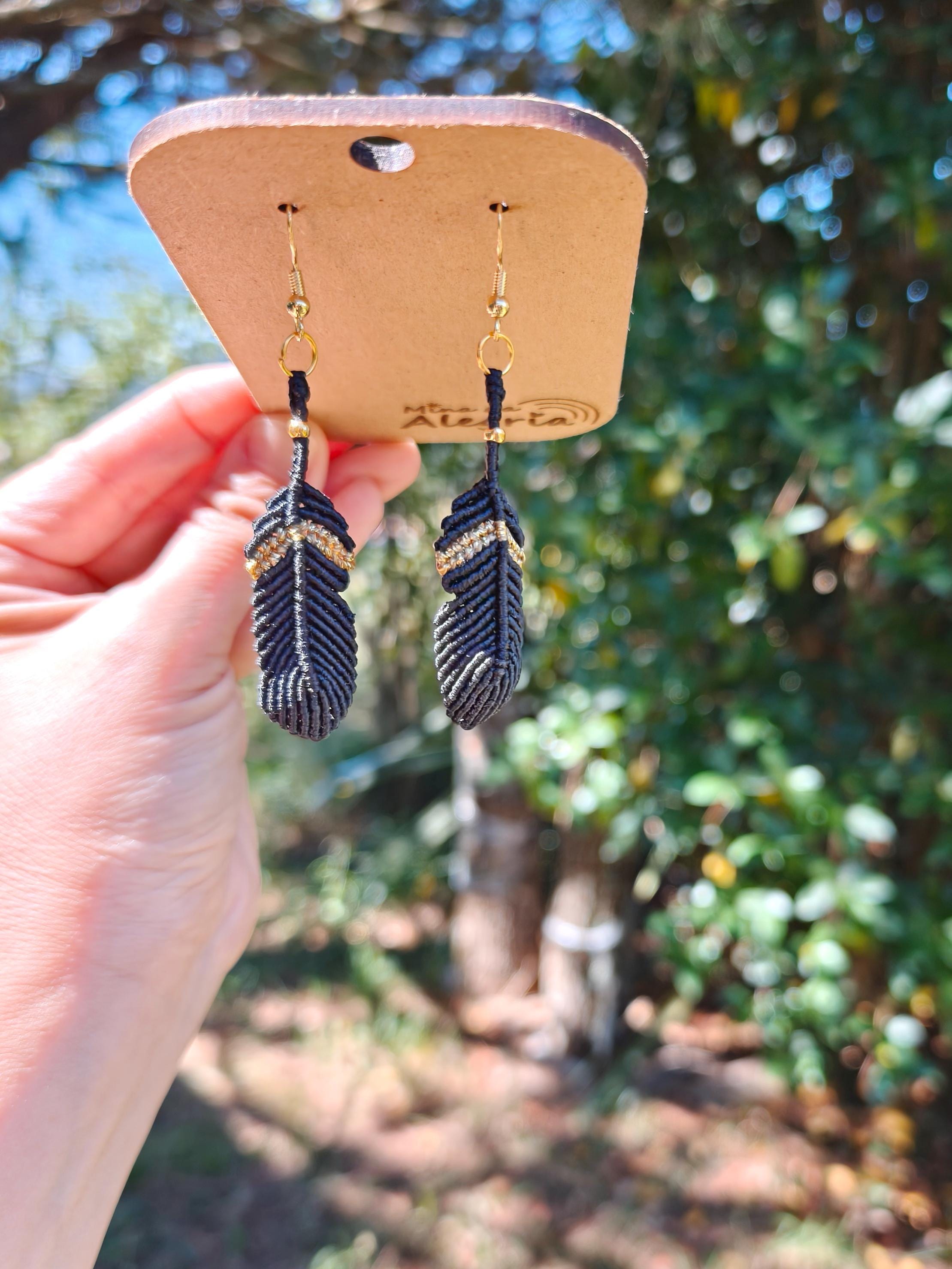 Macrame Feather Earrings