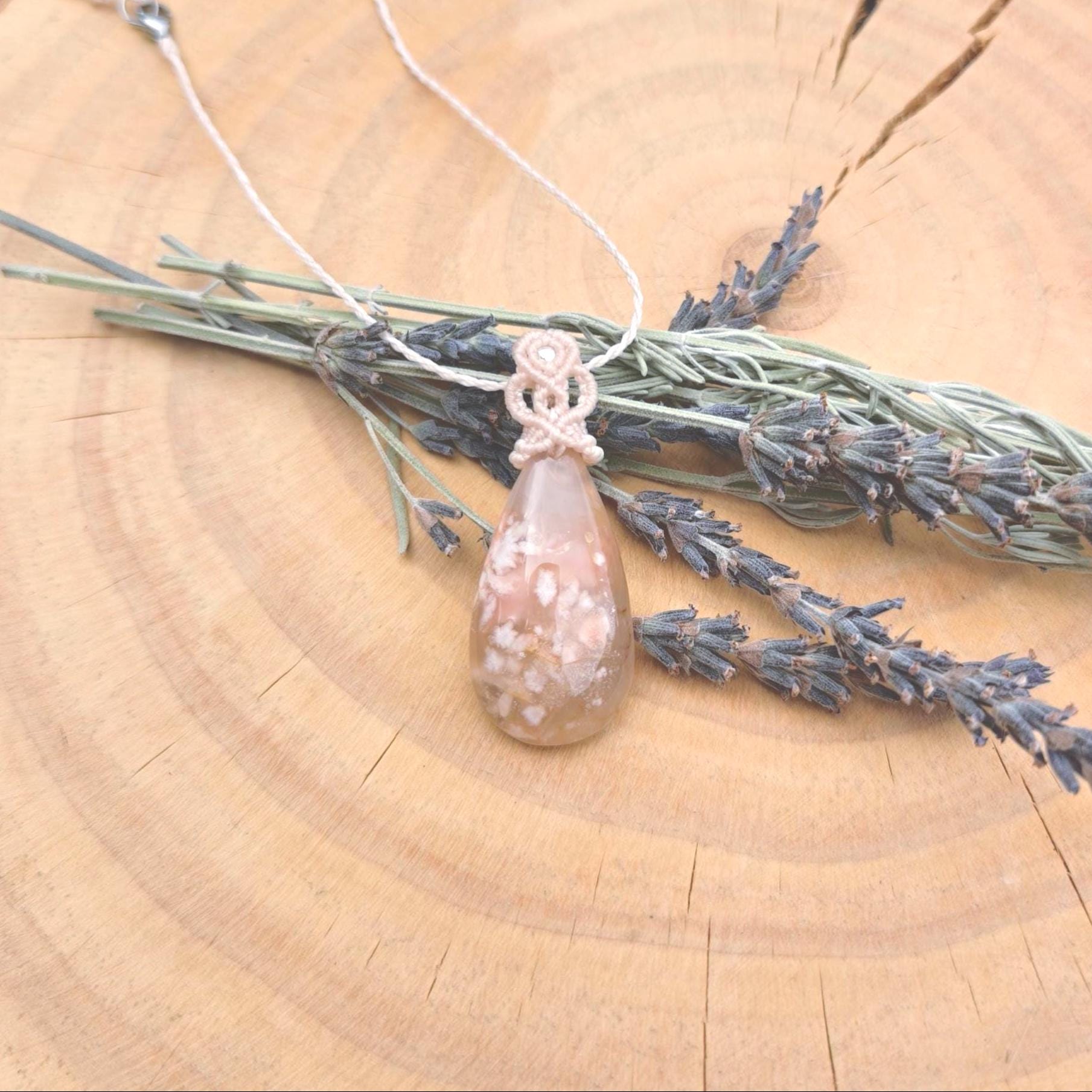Cherry Blossom Agate Macrame Necklace