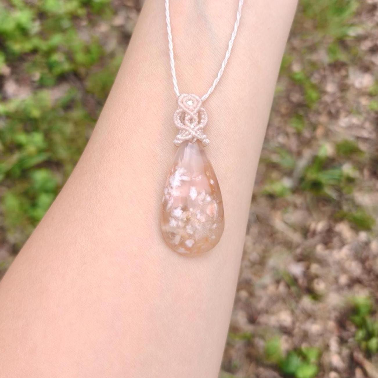 Cherry Blossom Agate Macrame Necklace