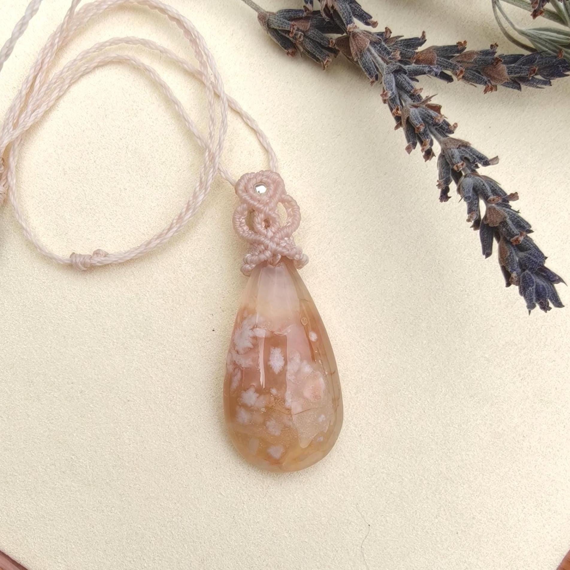 Cherry Blossom Agate Macrame Necklace