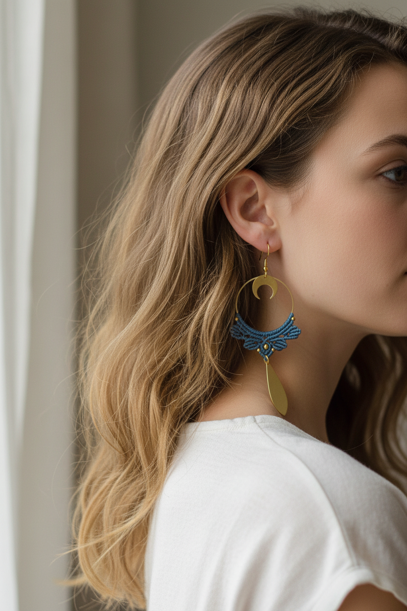 Boho Crescent Moon Dangle Earrings - Lifestyle based on listing