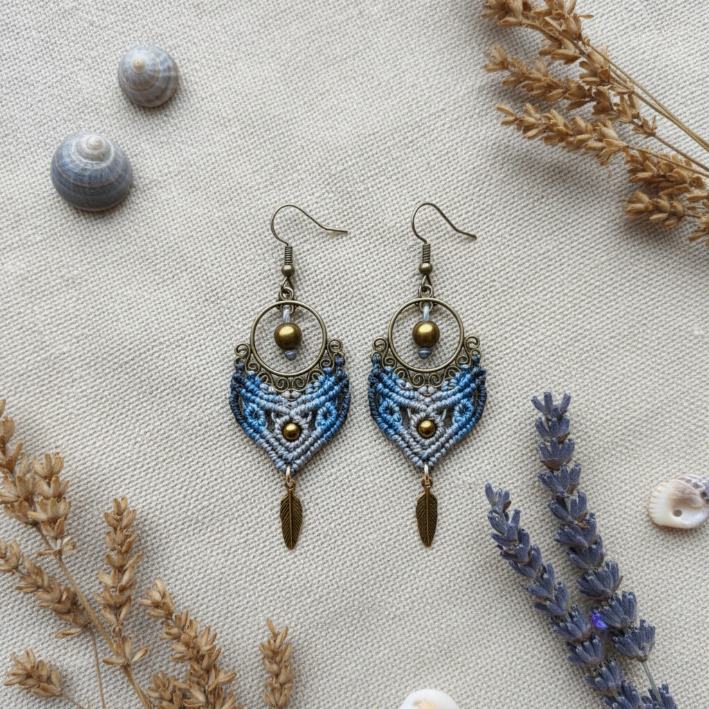 Boho Macrame Earrings - Sand-colored surface
