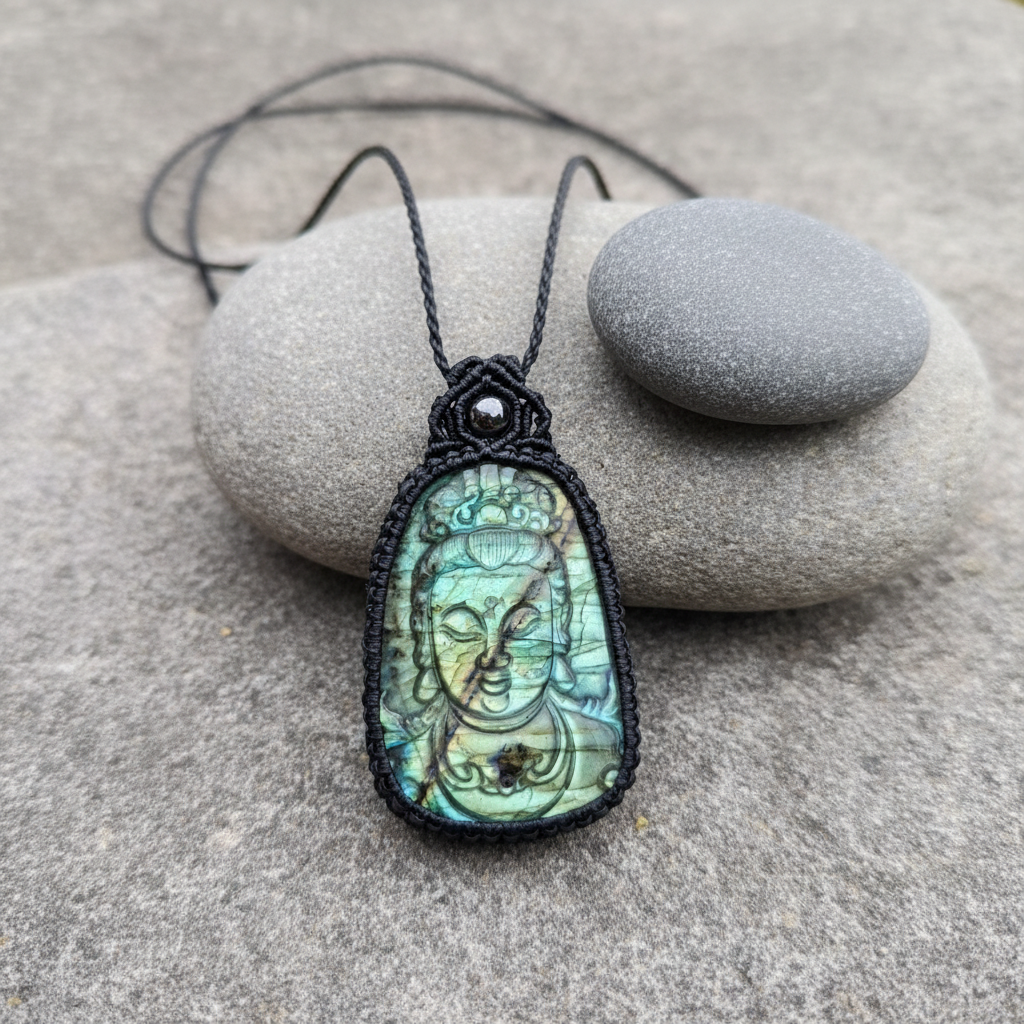 Buddha pendant - Unique Labradorite - Grey stone zen aesthetic