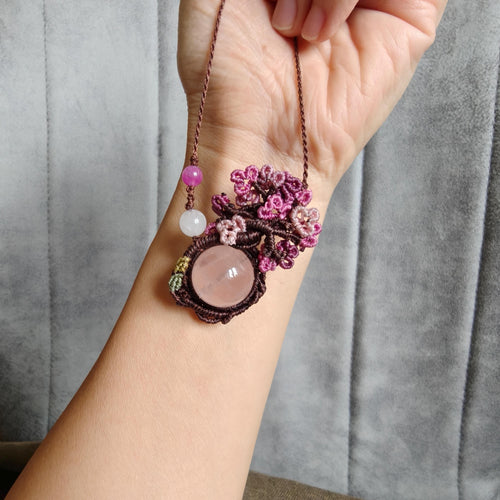 Tree of Love Necklace: Handmade Macrame Rose Quartz Pendant