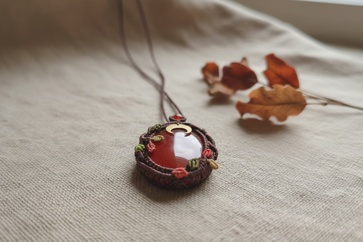 Carnelian Tree of Life Pendant - Close-up on linen (correct details)