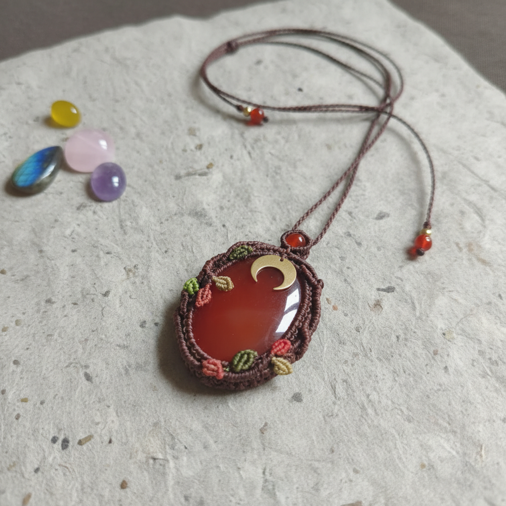 Carnelian Tree of Life Pendant - Grey stone (correct details)