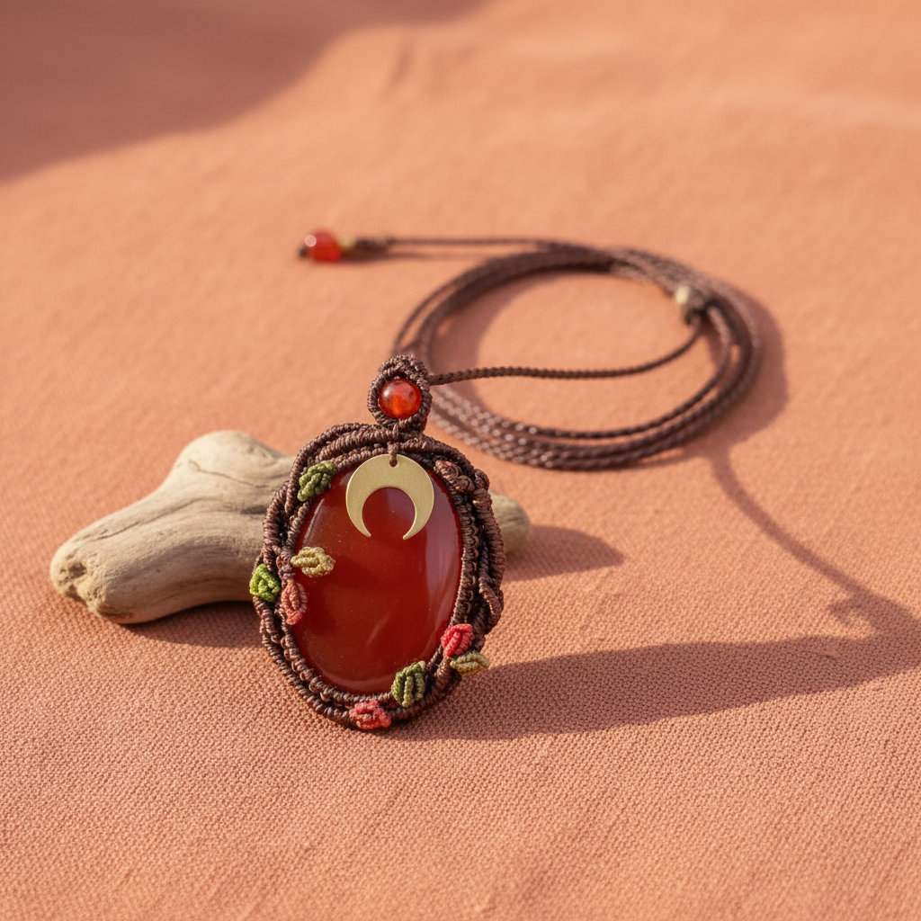 Carnelian Tree of Life Pendant - Terracotta surface