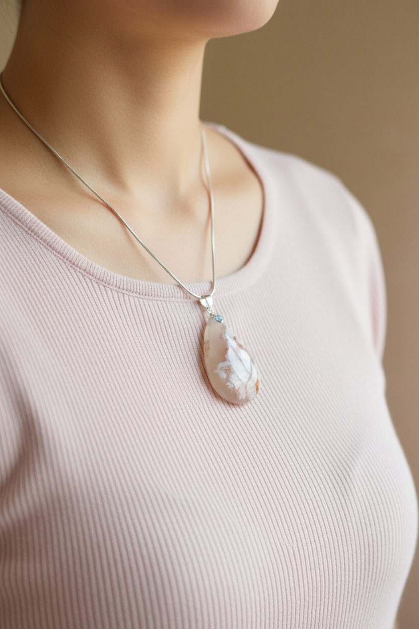 Cherry Blossom Agate Necklace - Lifestyle front view