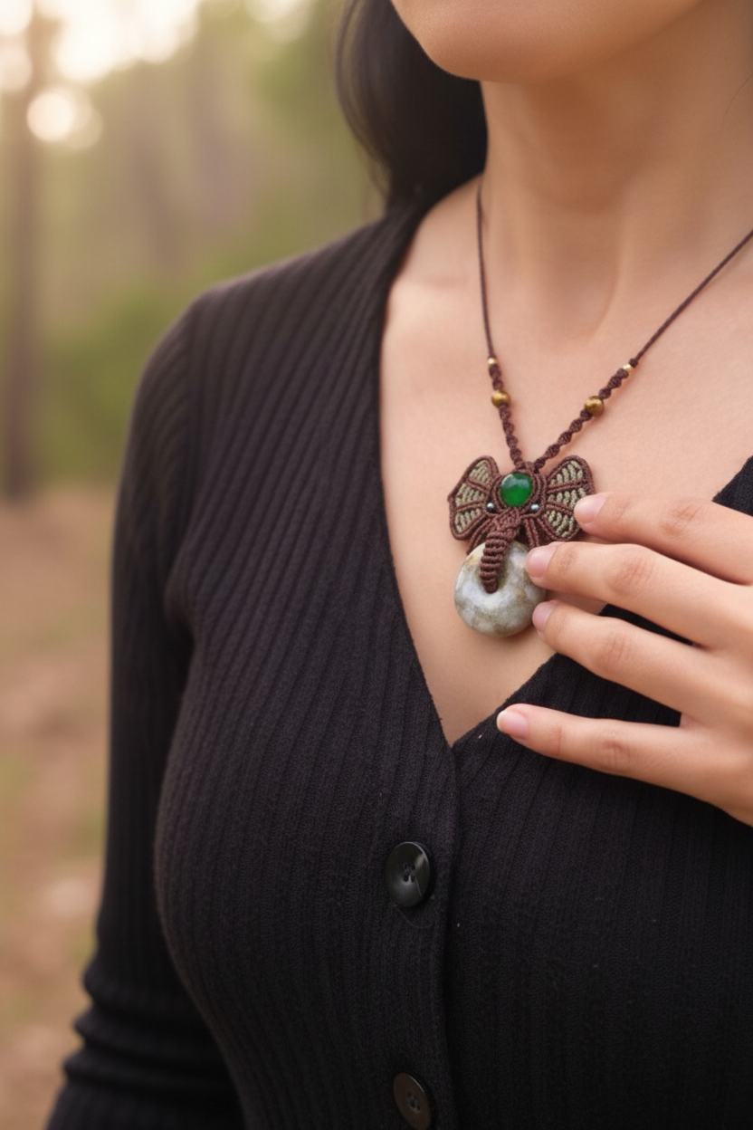 Fossil Coral pendant - Lifestyle close-up with hand