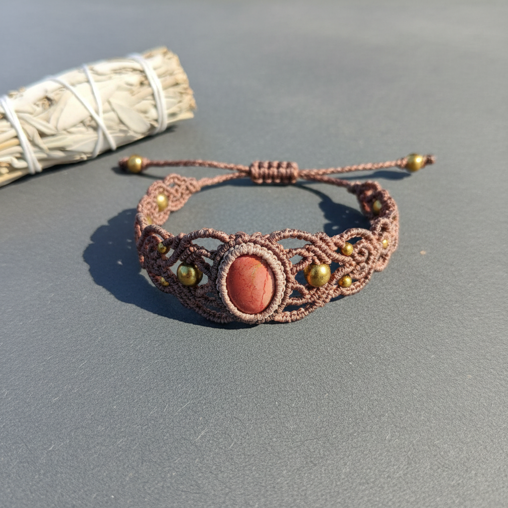 Handmade Jasper Bracelet - Grey concrete surface