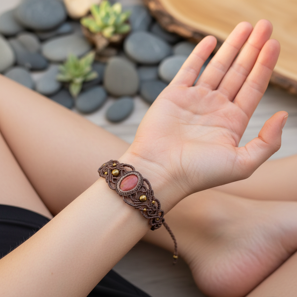 Handmade Jasper Bracelet - Lifestyle meditative pose