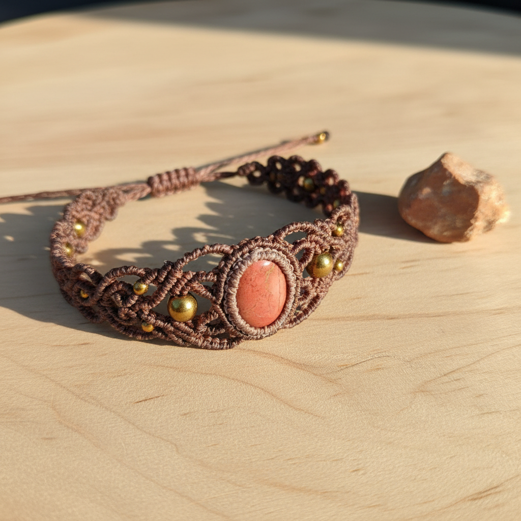 Handmade Jasper Bracelet - Natural wood surface