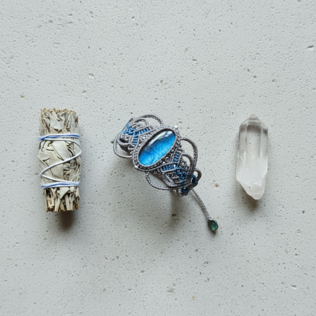 Labradorite Bracelet - Overhead on concrete