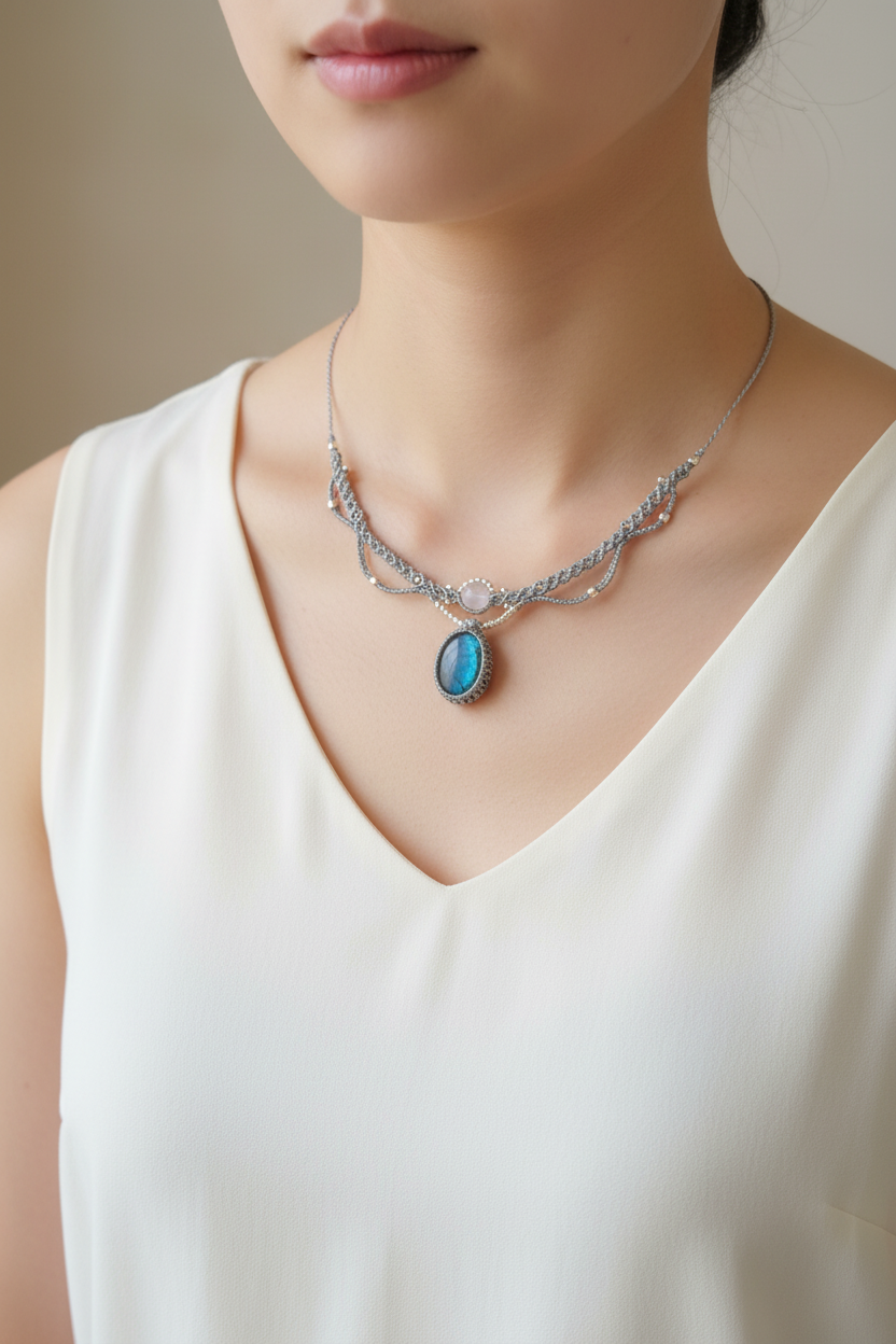 Labradorite Necklace - Lifestyle worn by model
