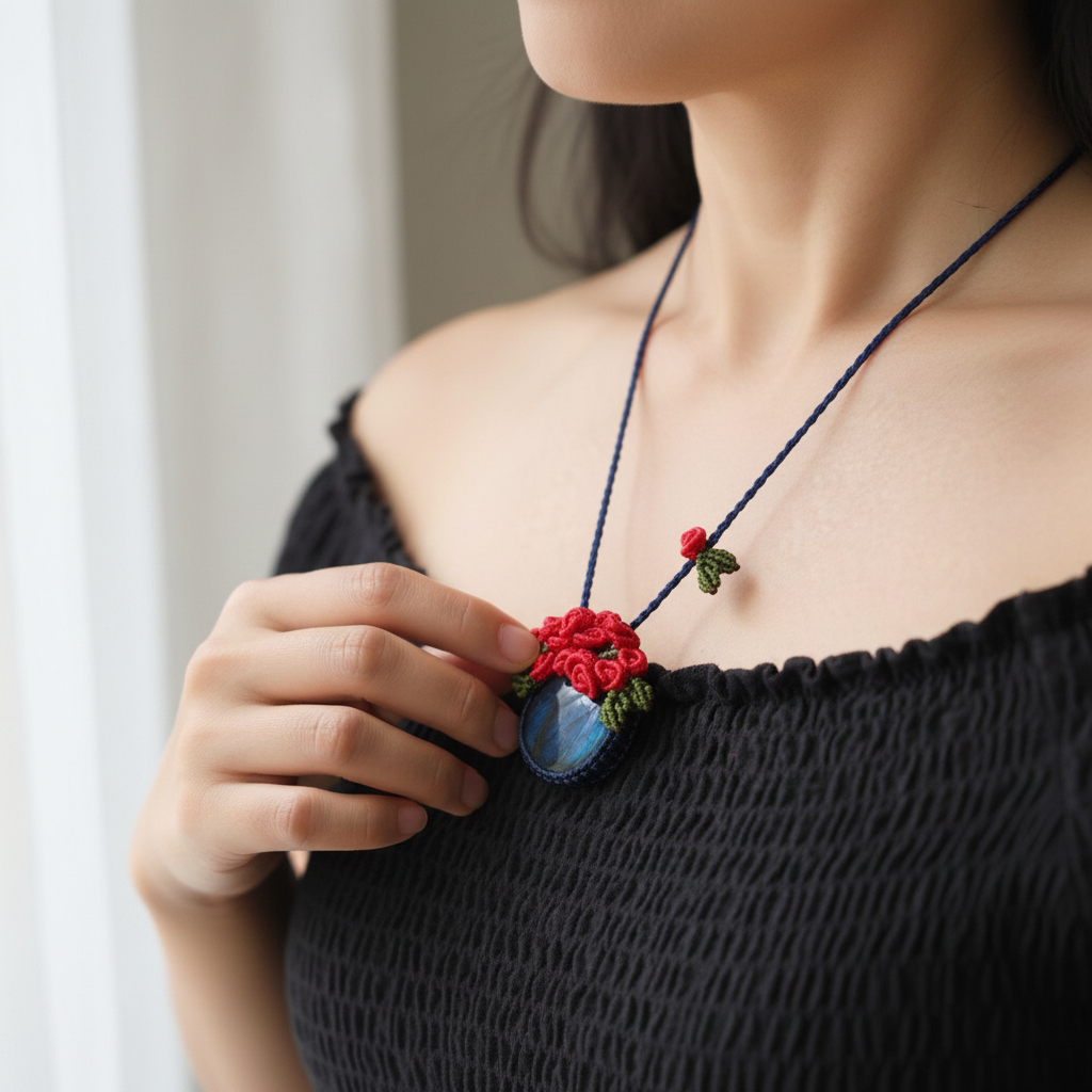 Labradorite pendant - Close-up lifestyle without face