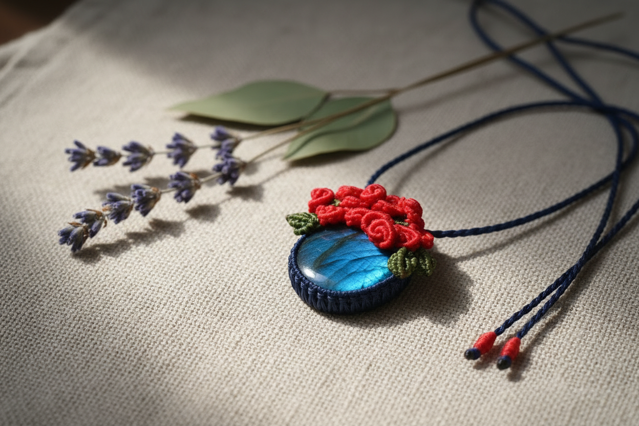 Labradorite pendant - Detail on linen