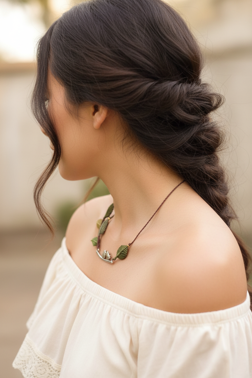 Macrame Bird Necklace - Lifestyle back/side view