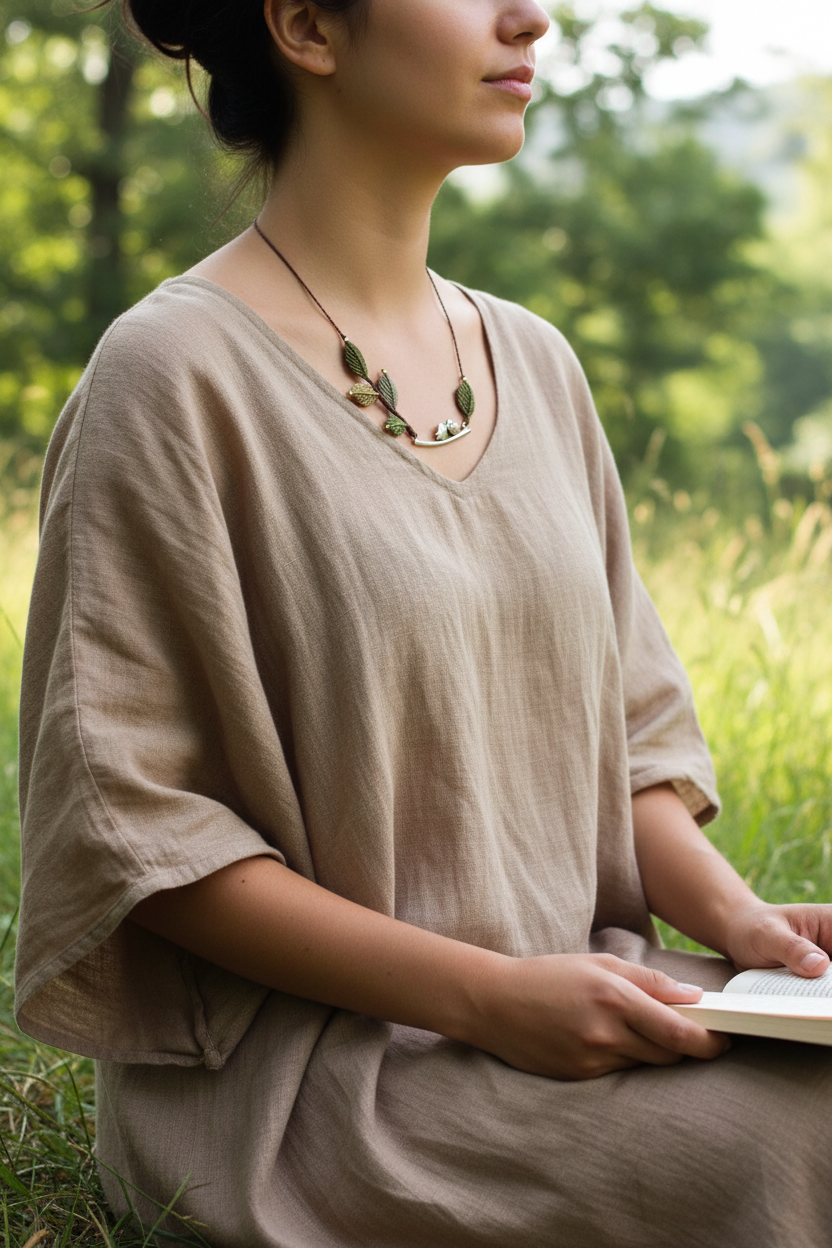 Macrame Bird Necklace - Lifestyle outdoor setting