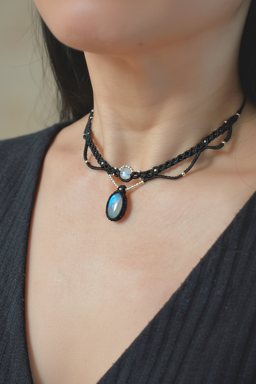 Moonstone Choker Necklace - Lifestyle worn by model