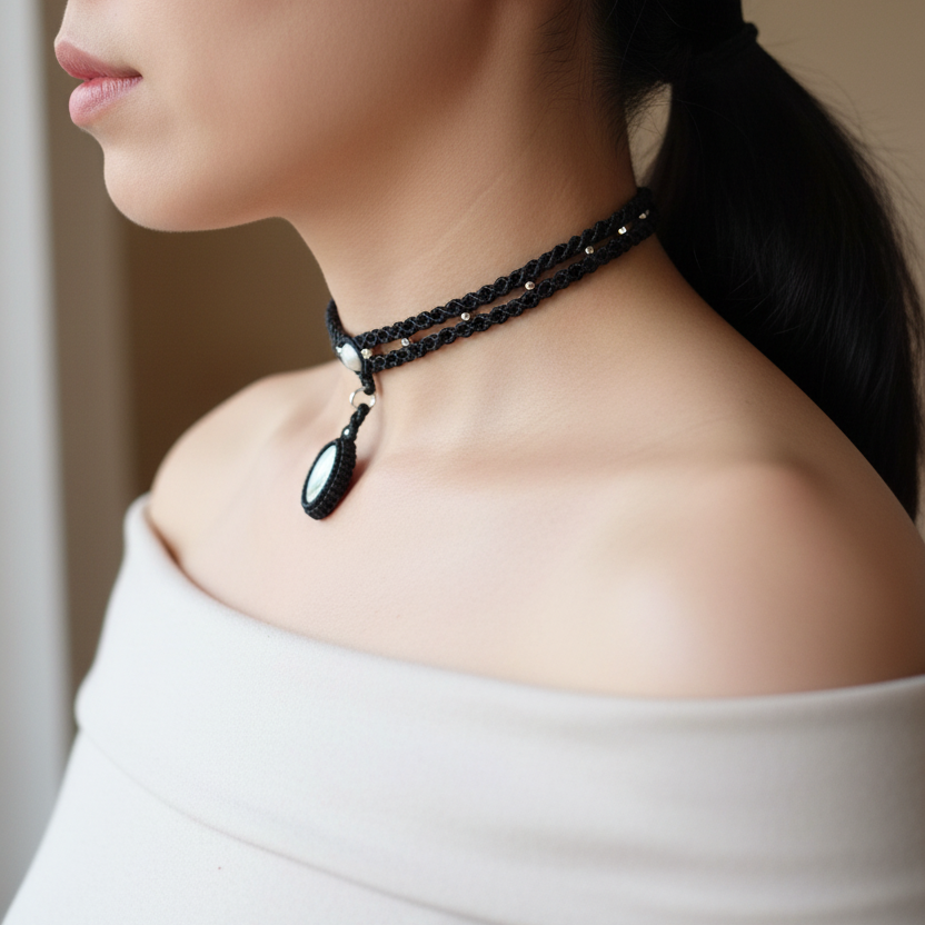 Mother of pearl choker necklace - Lifestyle side angle