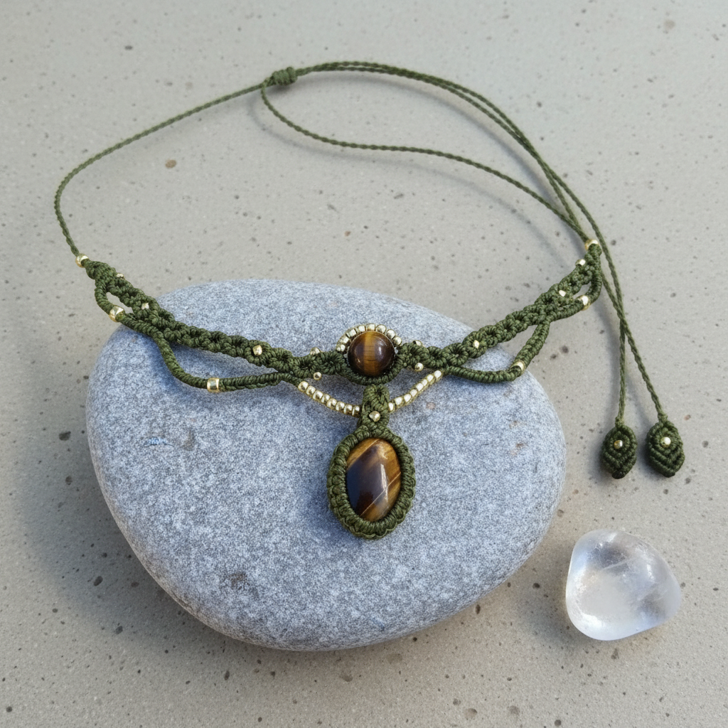 Tiger's Eye necklace - Grey stone surface
